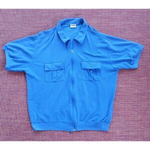 Vintage Duke Haband Polo S/S Mens Large Old Man Blue Knit Full ZipUp Cabana golf
